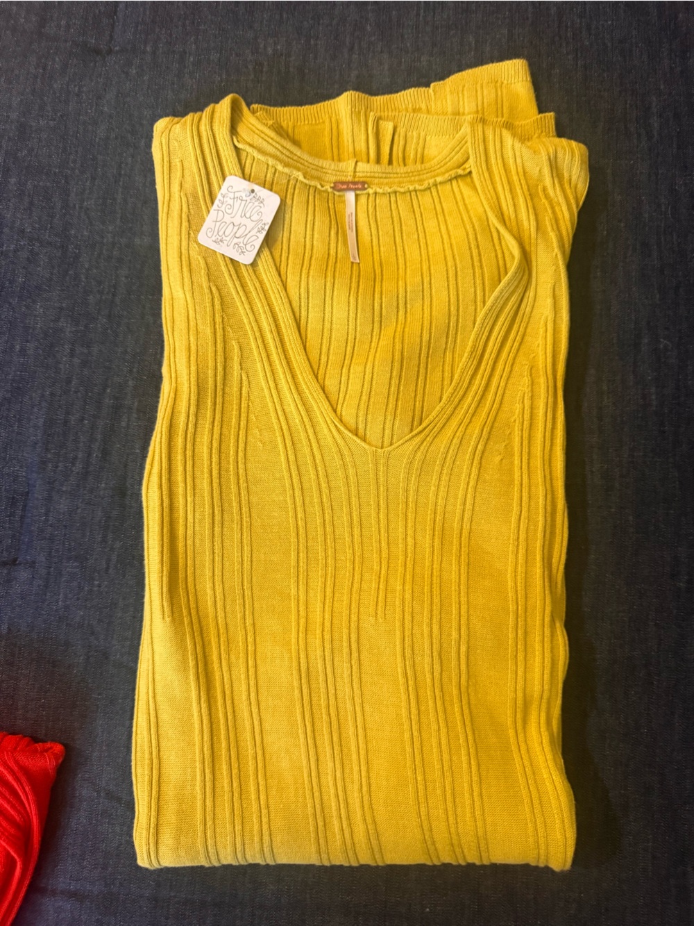 Olive Ribbed V-Neck